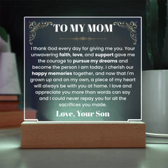Gifts for Mom, Acrylic Plaque for Mom, Meaningful Gift from Son, Mother’s Day, Gift from Son