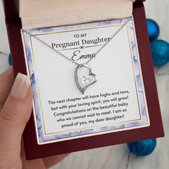 Gift For Pregnancy Daughter, Elegant Necklace For Expecting Mom, Heart Shaped Jewelry, Pregnancy Gift