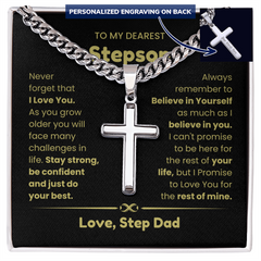 Gift For Stepson From Dad, Cuban Link Cross Chain for Stepson, Faith-Inspired Jewelry Gift
