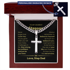 Gift For Stepson From Dad, Cuban Link Cross Chain for Stepson, Faith-Inspired Jewelry Gift