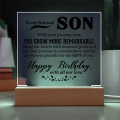 Gift For My Beloved Son, Square Acrylic Plaque for Son, Custom Printed Gift, Birthday, Graduation, or Christmas Keepsake