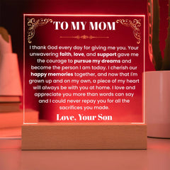 Gifts for Mom, Acrylic Plaque for Mom, Meaningful Gift from Son, Mother’s Day, Gift from Son