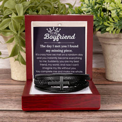 Gift For Boyfriend, Men’s Bracelet with Cross Charm, Gift Box & Message Card, Stylish Keepsake for Special Moments