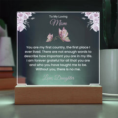 Glowing Acrylic Keepsake For Mom, Sentimental Gift From Son, Mother’s Day Gift, Unique Birthday Lamp For Mom