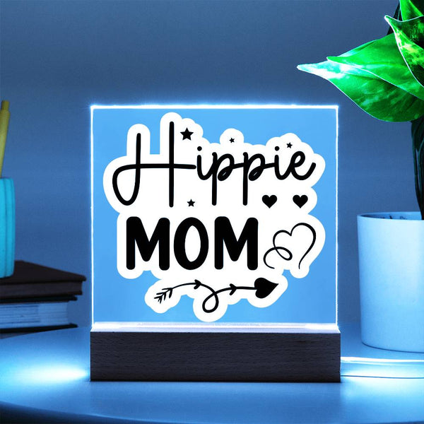 Hippie Mom – Black & White Peace Vibes Plaque