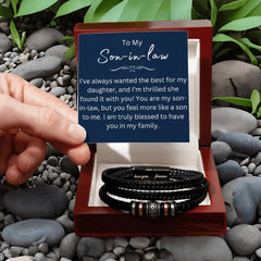 Christian Son-in-Law Gift, Black Leather Cross Bracelet with Message Card, Gifts For Son-in-Law