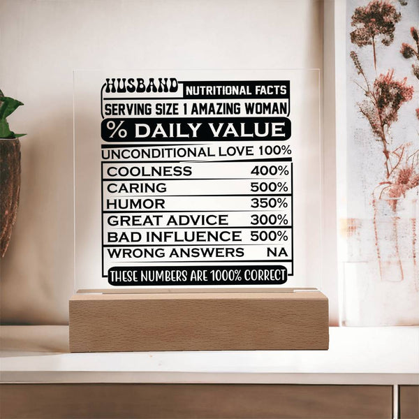 Husband Nutritional Facts – 100% Legendary Plaque