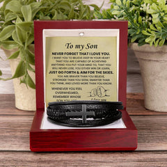 Gifts for Son, Men’s Cross Leather Bracelet, Inspirational Jewelry for Everyday Wear, To My Dear Son