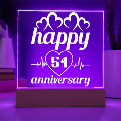 Happy 51st Anniversary – Heartbeat Style Acrylic Plaque