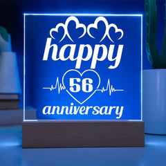 Happy 56th Anniversary Plaque with Heartbeat & Love Symbols