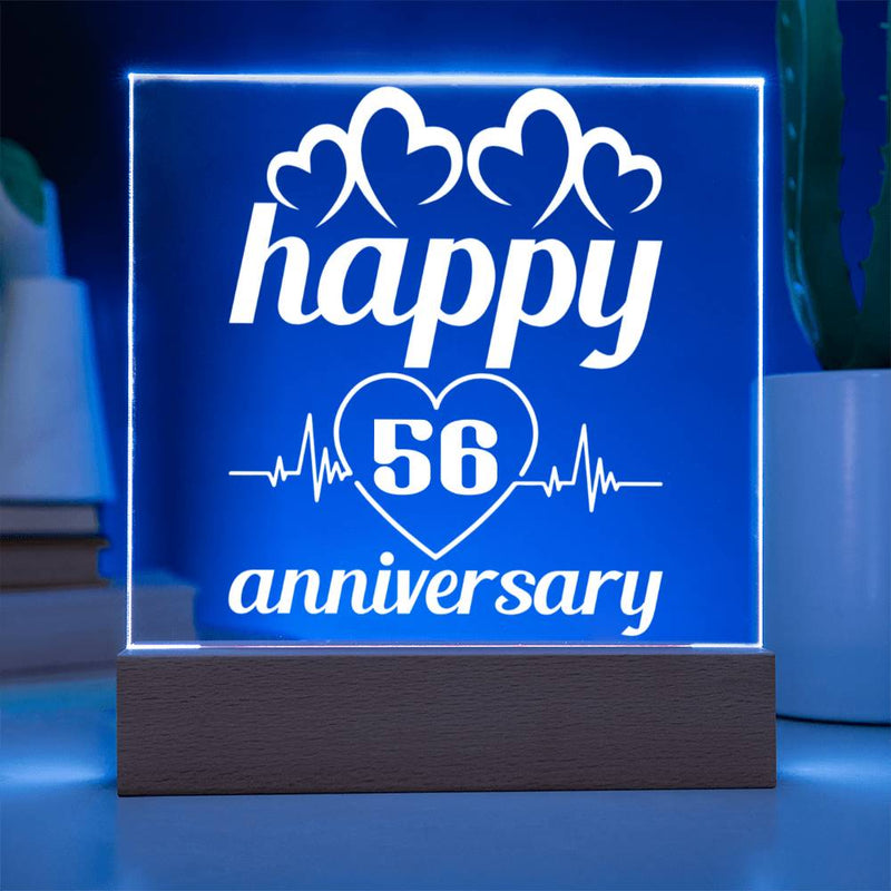 Happy 56th Anniversary Plaque with Heartbeat & Love Symbols