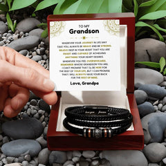 Men’s Cross Leather Bracelet for Grandson, Thoughtful Jewelry Gift for Faith & Strength