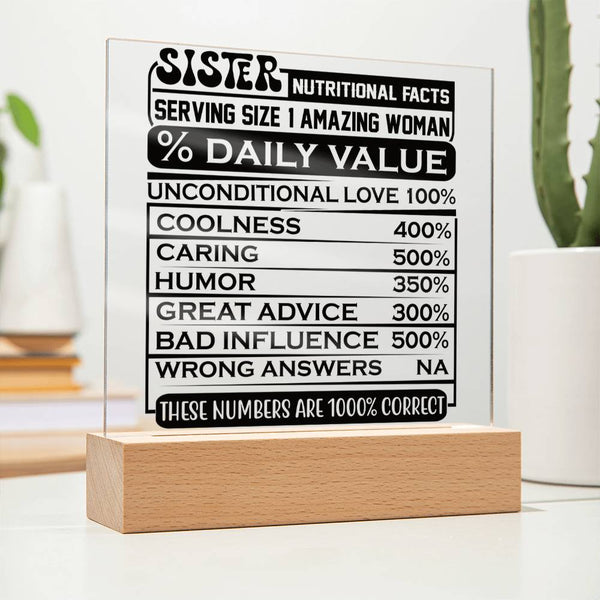 Sister Nutritional Facts - 1000% Love Plaque