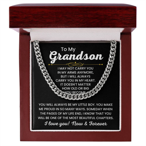 Cuban Link Chain for Grandson – 'Always in My Heart' Sentimental Gift
