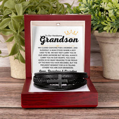 Men’s Leather Cross Bracelet, Gifts for Grandson, Fashionable Faith Jewelry Keepsake