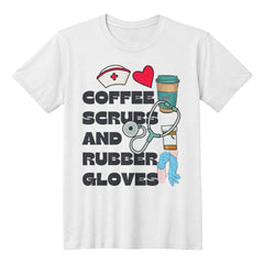 Nurse Fuel Tee – Coffee, Scrubs & Gloves Design