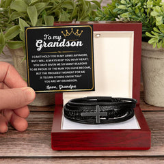 Classic Men’s Cross Leather Bracelet, Gifts for Grandson, Meaningful Faith Jewelry