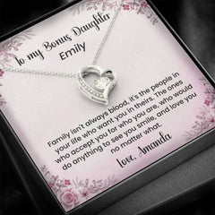 Gift For  Bonus Daughter, Elegant Daughter-In-Law Necklace, Heart Pendant Gift with Sentimental Message