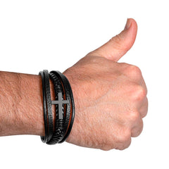 Faith & Strength Men’s Bracelet For Son, Faith & Strength Men’s Cross Leather Bracelet, Birthday & Graduation Gift for Son,