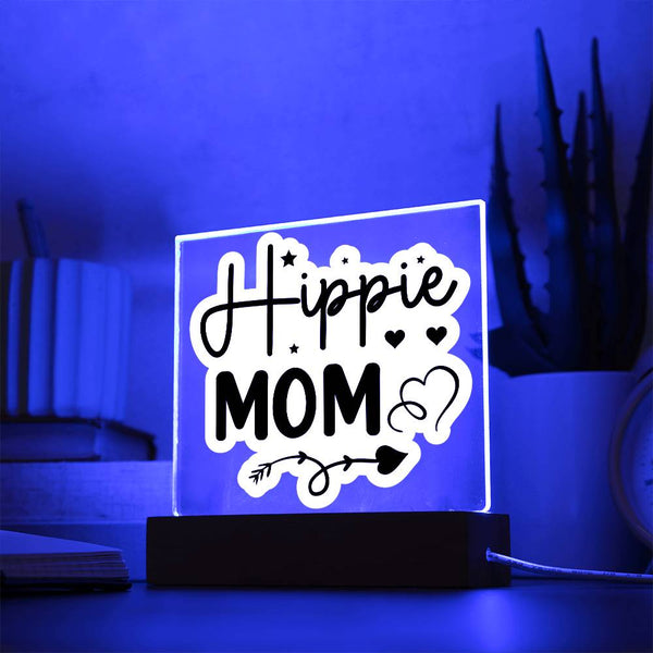Hippie Mom – Black & White Peace Vibes Plaque