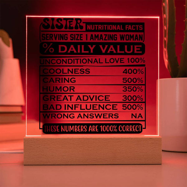 Sister Nutritional Facts - 1000% Love Plaque