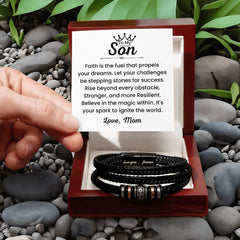 Gifts for Son, Men’s Cross Leather Bracelet, Graduation Gift, Faith Jewelry for Him