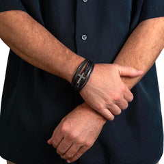 Christian Gifts for Son, Men’s Cross Leather Bracelet, Graduation & Birthday Jewelry