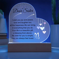 Gifts for Sister, Sister LED Light-Up Keepsake, Sweet Message Decor, Loving Gift for Her Birthday, Thoughtful Sister Room Display