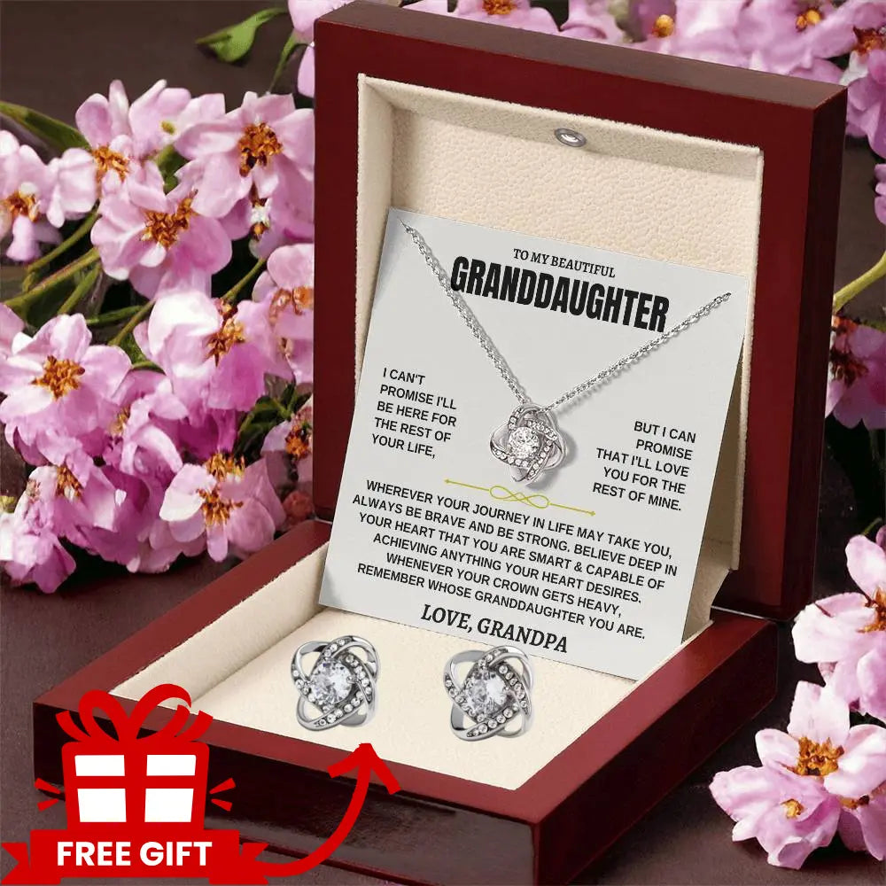 To My Beautiful Granddaughter - Love Knot Necklace With Free Earring Gift Set