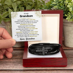 Gifts for Grandson, Men’s Leather Cross Bracelet, Bold Jewelry with Lasting Meaning