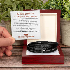 Cross Leather Bracelet for Grandson, Modern Men’s Jewelry Gift for Birthdays & Graduations