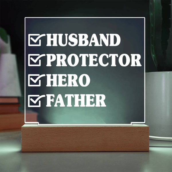 Checked Off for Life – Husband. Protector. Hero. Father. Plaque