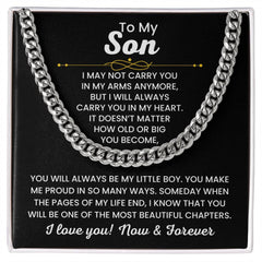 To My Son Necklace - 'Always in My Heart' Cuban Link Chain