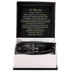 Cross Leather Bracelet for Son, Faith Jewelry, Inspirational Birthday Gift for Him