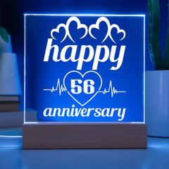 Happy 56th Anniversary Plaque with Heartbeat & Love Symbols