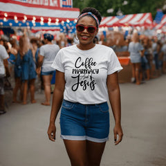 Coffee, Pharmacy & Jesus - Faith-Based Pharmacist Tee