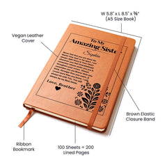 Gifts for Sister, Engraved Leather Journal Gift, Sentimental Notebook for Sister from Brother
