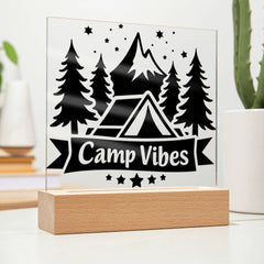 Camp Vibes Only – Pitch Tents, Not Stress Plaque