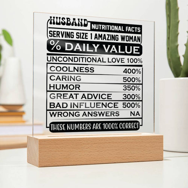 Husband Nutritional Facts – 100% Legendary Plaque
