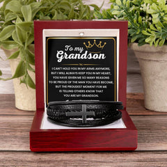 Classic Men’s Cross Leather Bracelet, Gifts for Grandson, Meaningful Faith Jewelry