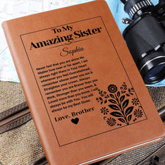 Gifts for Sister, Engraved Leather Journal Gift, Sentimental Notebook for Sister from Brother