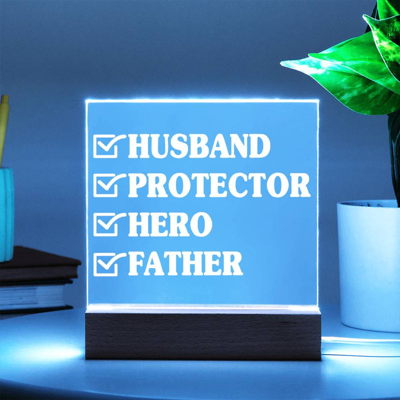 Checked Off for Life – Husband. Protector. Hero. Father. Plaque