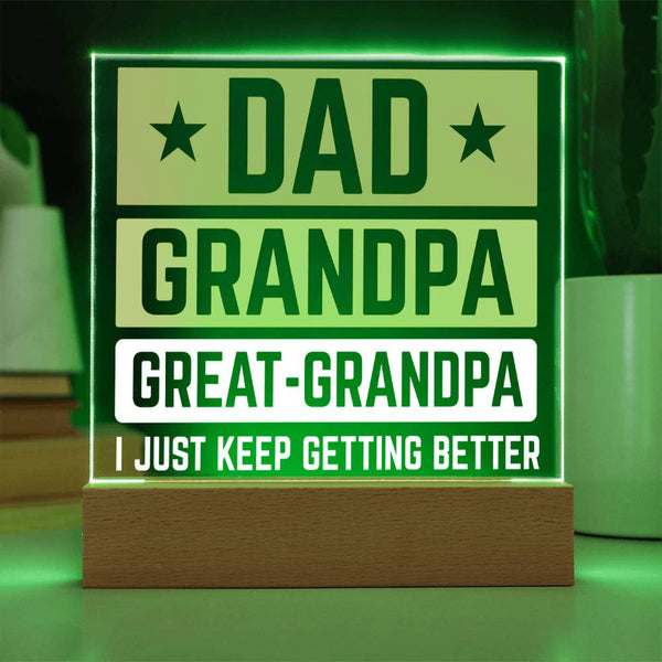 Dad, Grandpa, Great-Grandpa Acrylic Plaque – I Just Keep Getting Better