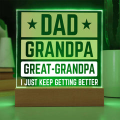 Dad, Grandpa, Great-Grandpa Acrylic Plaque – I Just Keep Getting Better