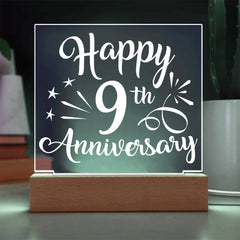 Happy 9th Anniversary Script Sparkle Plaque