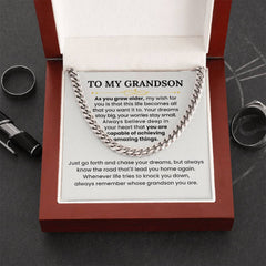 Cuban Link Chain Necklace for Grandson, Bold Stylish Jewelry Gift for Him