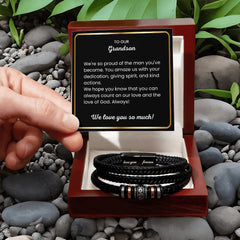 Gifts for Grandson, Men’s Cross Bracelet in Leather, Stylish Everyday Jewelry