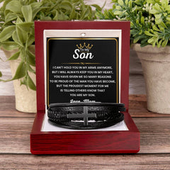Faith & Strength Men’s Bracelet For Son, Faith & Strength Men’s Cross Leather Bracelet, Birthday & Graduation Gift for Son,