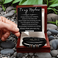 To My Nephew - Inspirational Cross Leather Bracelet Gift for Him