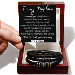 To My Nephew - Inspirational Cross Leather Bracelet Gift for Him